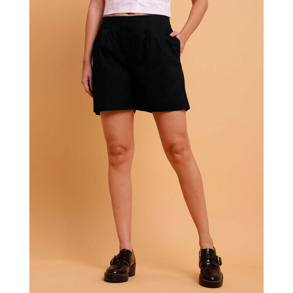 Black solid shorts