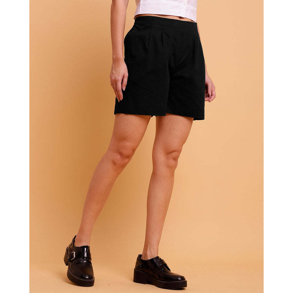 Black solid shorts