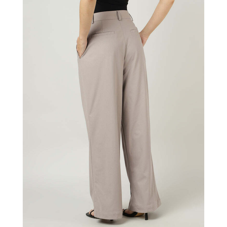 Korean Style Taupe Wide-Leg Pleated Pants