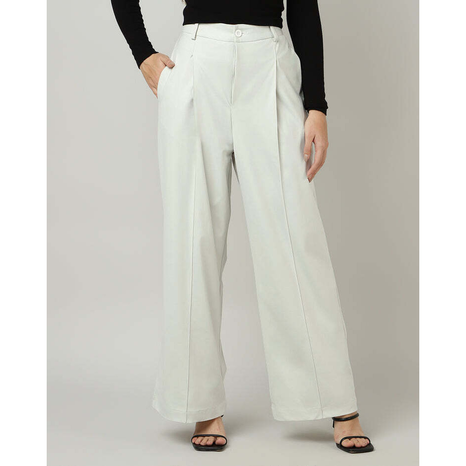 Off-White Korean Pleated Wide-Leg Pants