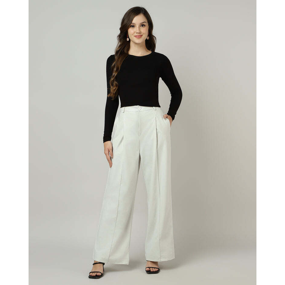 Off-White Korean Pleated Wide-Leg Pants