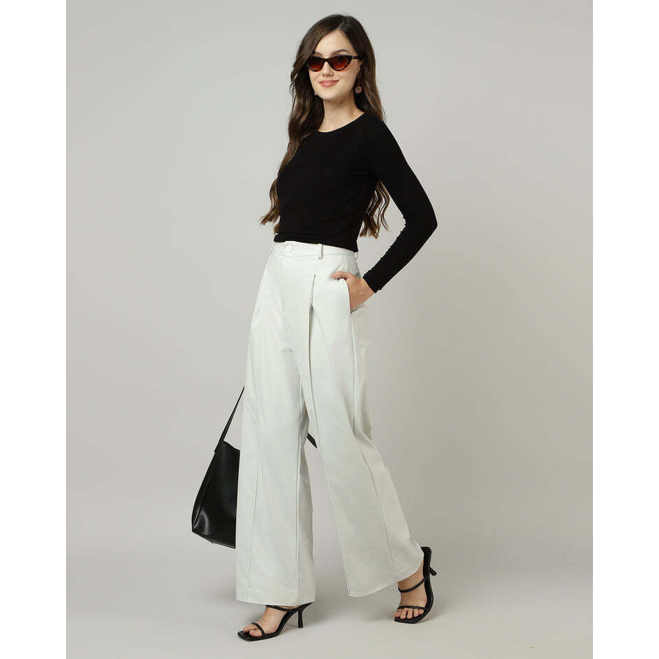 Off-White Korean Pleated Wide-Leg Pants