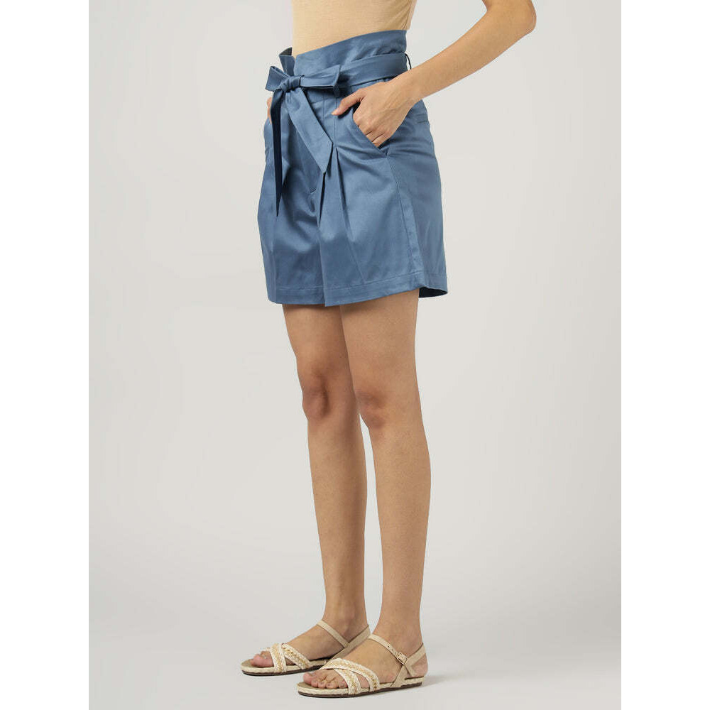 Womens Blue Belted Wide-Leg Shorts