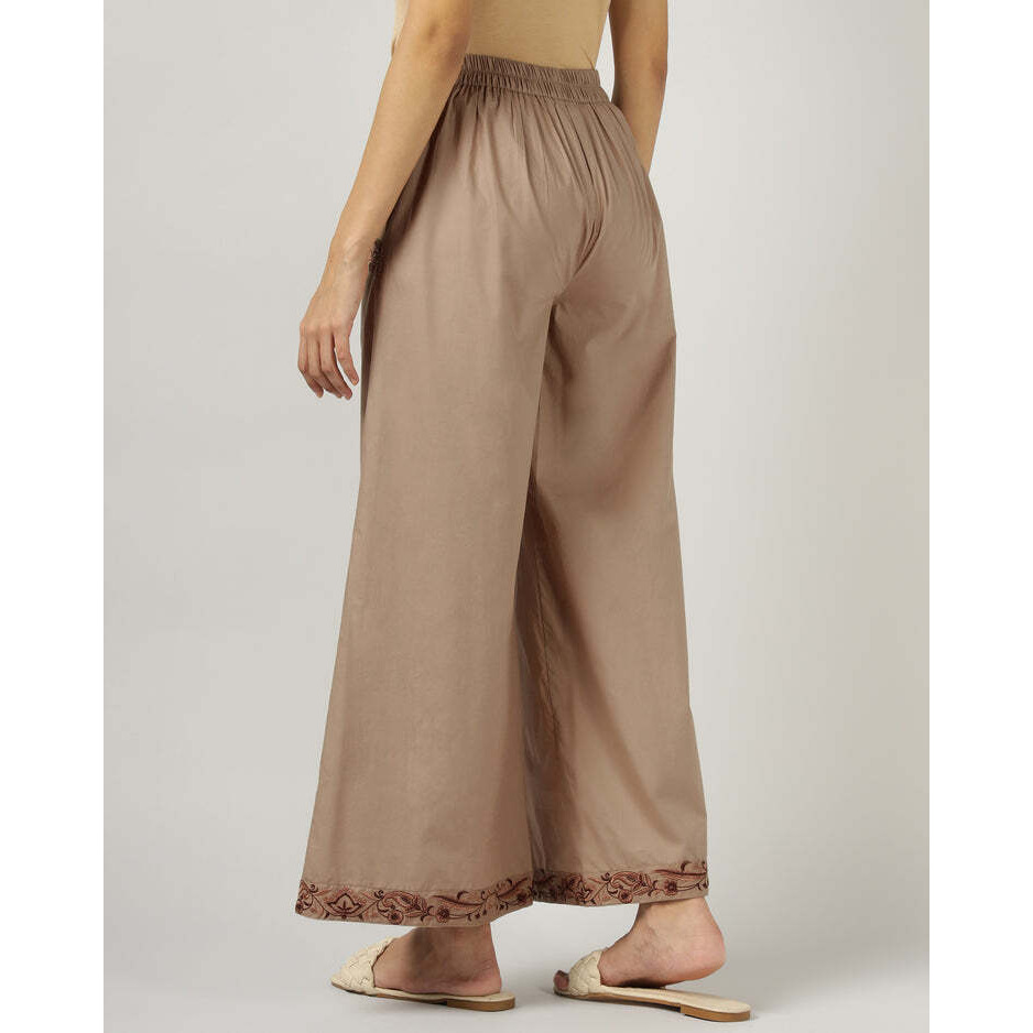 Mocha Wide-Leg Embroidered Trousers