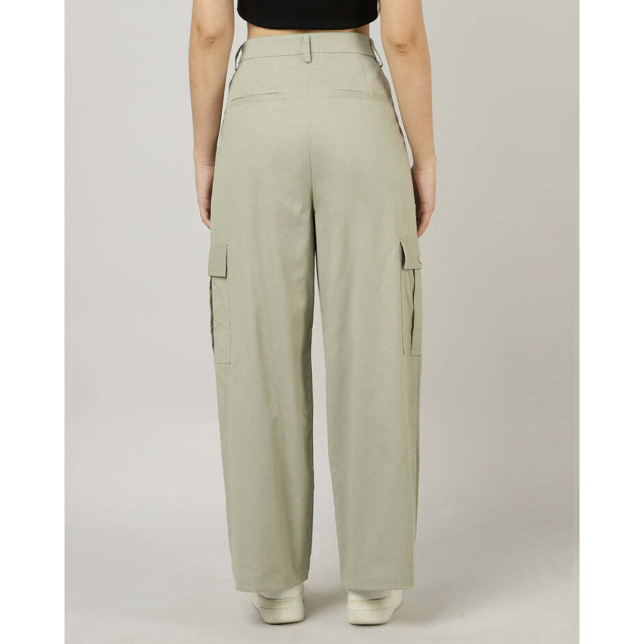 Sage Green Wide-Leg Cargo Pants with Flap Pockets