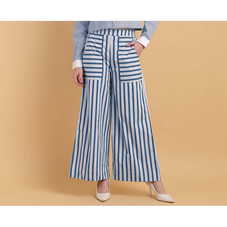 Stripped wide leg trousers with pocket