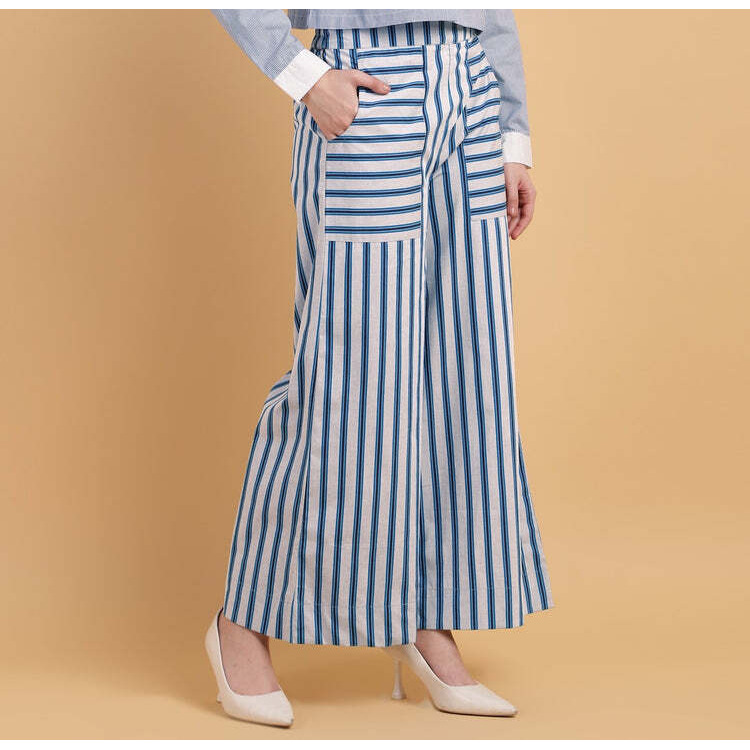 Stripped wide leg trousers with pocket
