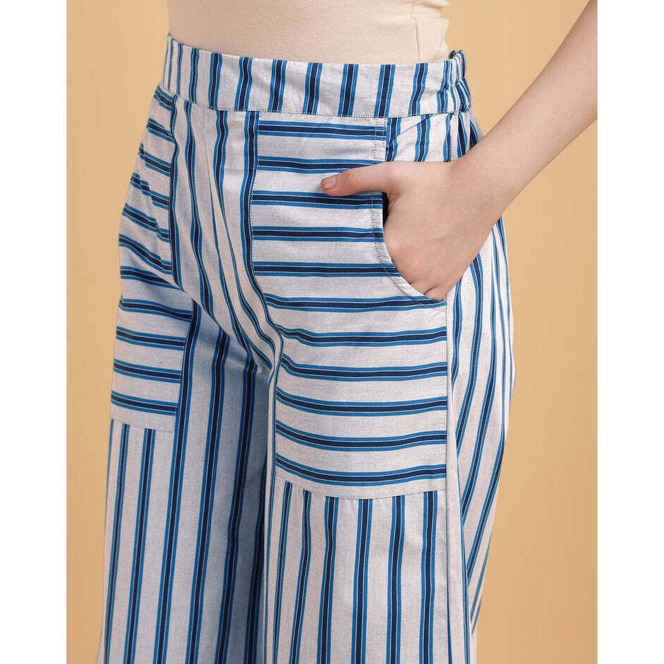 Stripped wide leg trousers with pocket