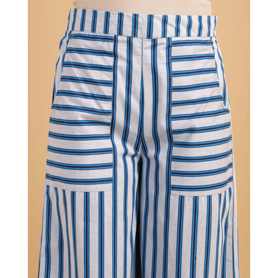 Stripped wide leg trousers with pocket