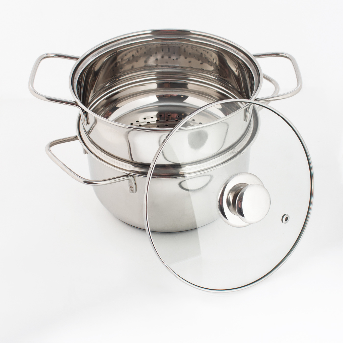 Stainless Steel 2-Tier Steamer Tri-Ply | Induction Base & Glass Lid