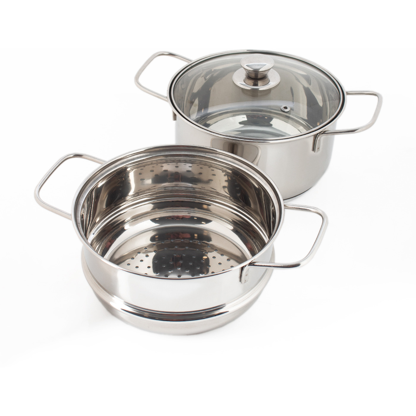 Stainless Steel 2-Tier Steamer Tri-Ply | Induction Base & Glass Lid