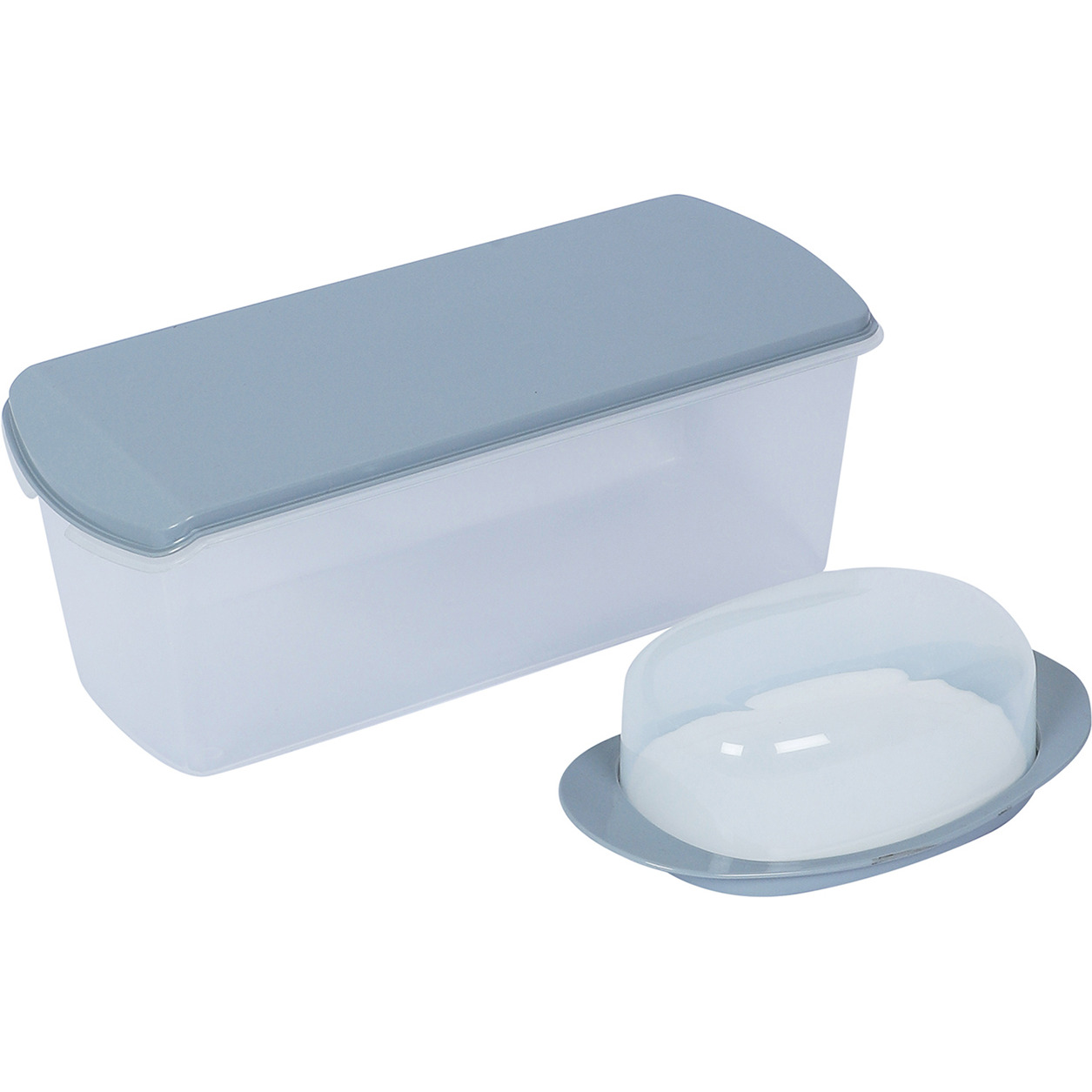 2-in-1 Airtight Bread Box & Butter Dish Organizer Set (Grey)