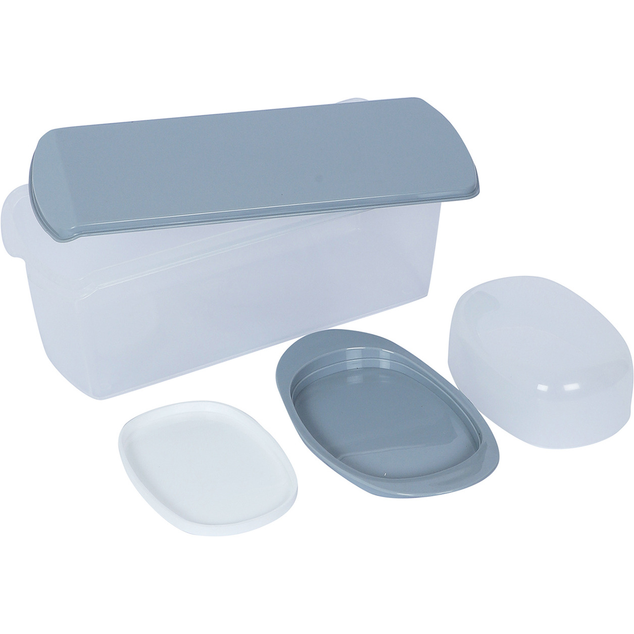 2-in-1 Airtight Bread Box & Butter Dish Organizer Set (Grey)