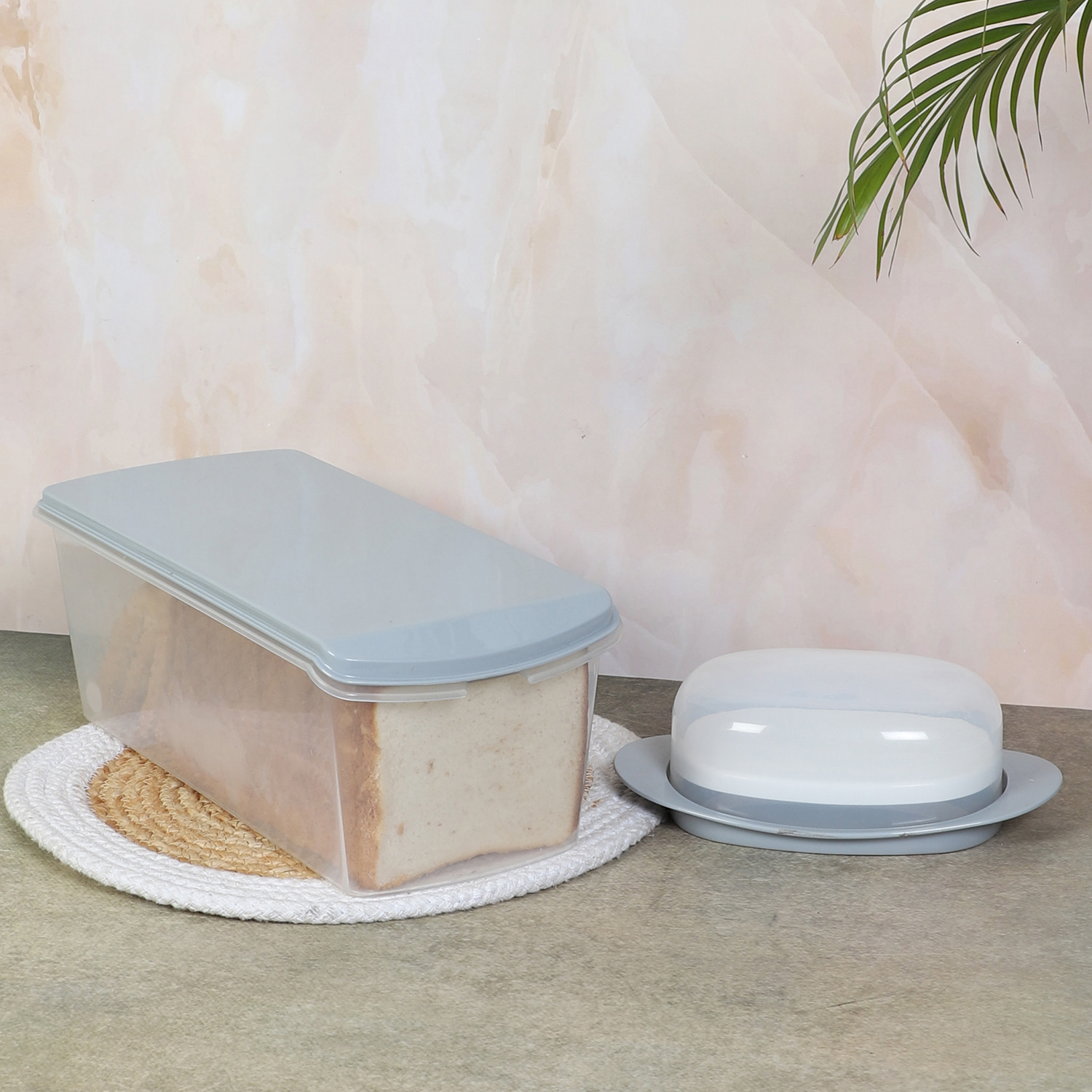 2-in-1 Airtight Bread Box & Butter Dish Organizer Set (Grey)