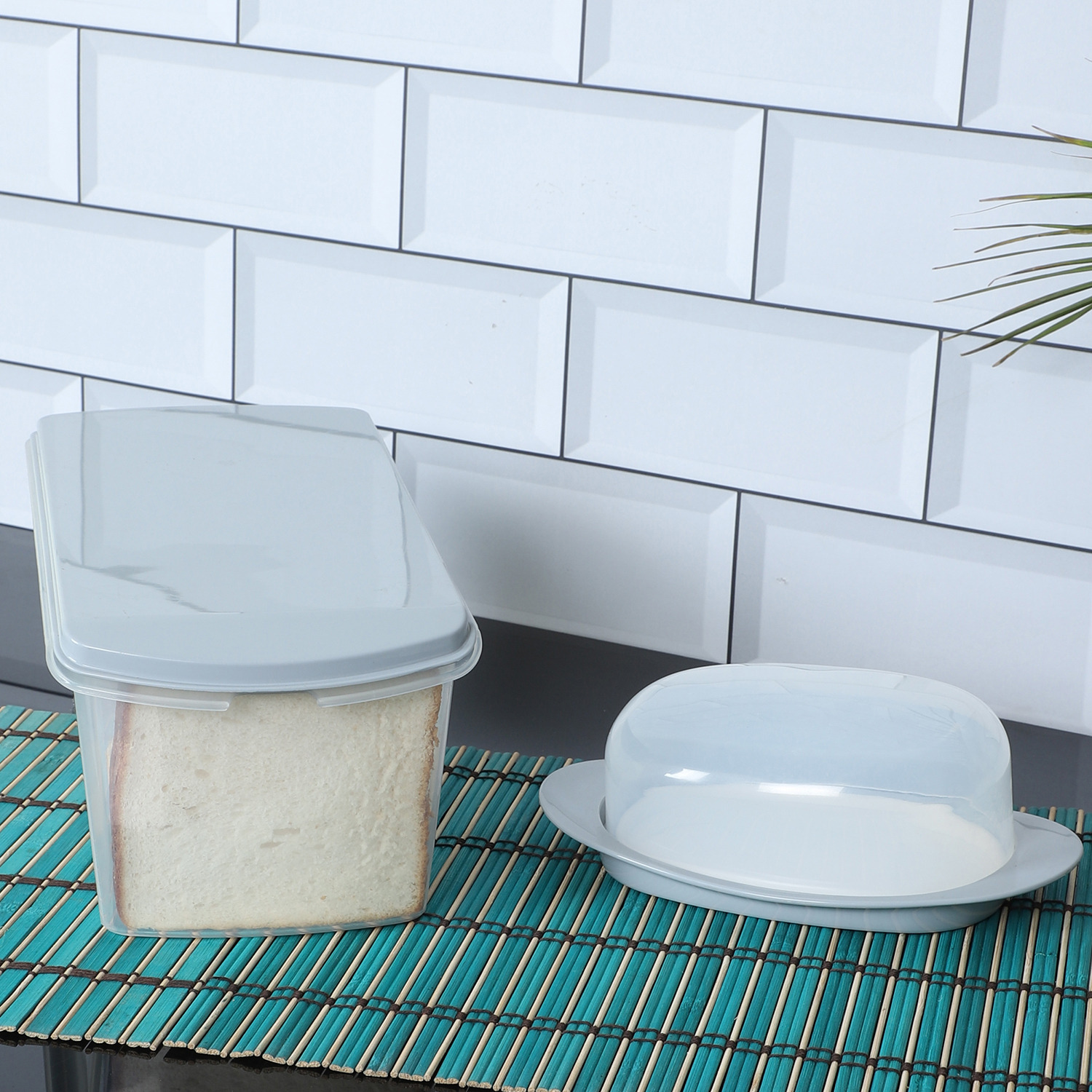 2-in-1 Airtight Bread Box & Butter Dish Organizer Set (Grey)