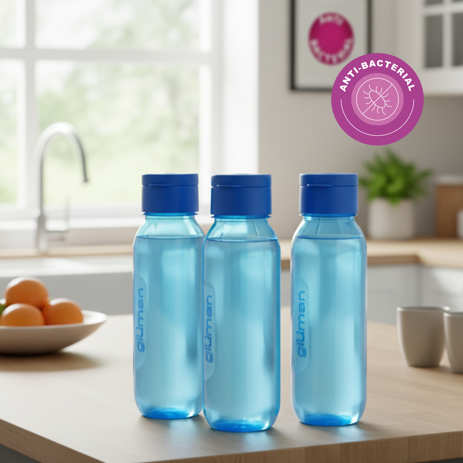 Claro Mini Blue 3-Pack 500ml Water Bottles | Leakproof, BPA-Free, Anti-Bacterial