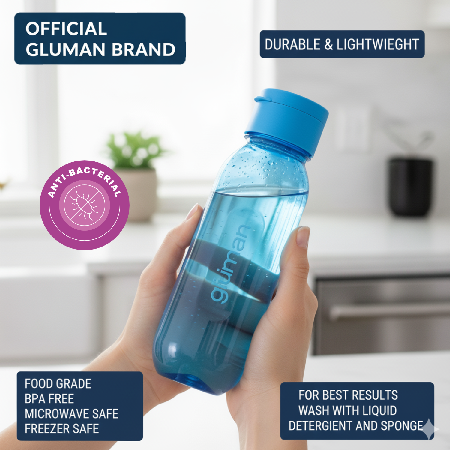Claro Mini Blue 3-Pack 500ml Water Bottles | Leakproof, BPA-Free, Anti-Bacterial