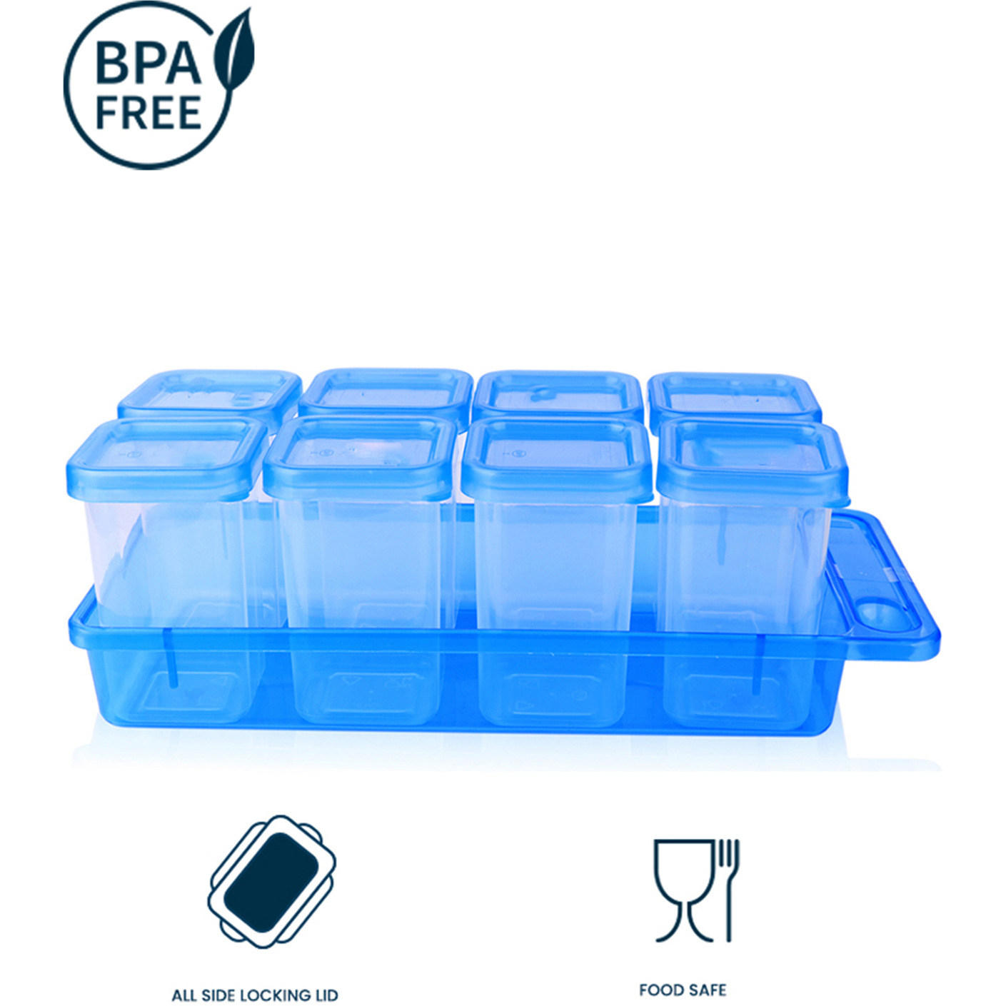 Malsala Container 100% Food Grade Plastic Set with Organizer Tray & Spoons (Blue)