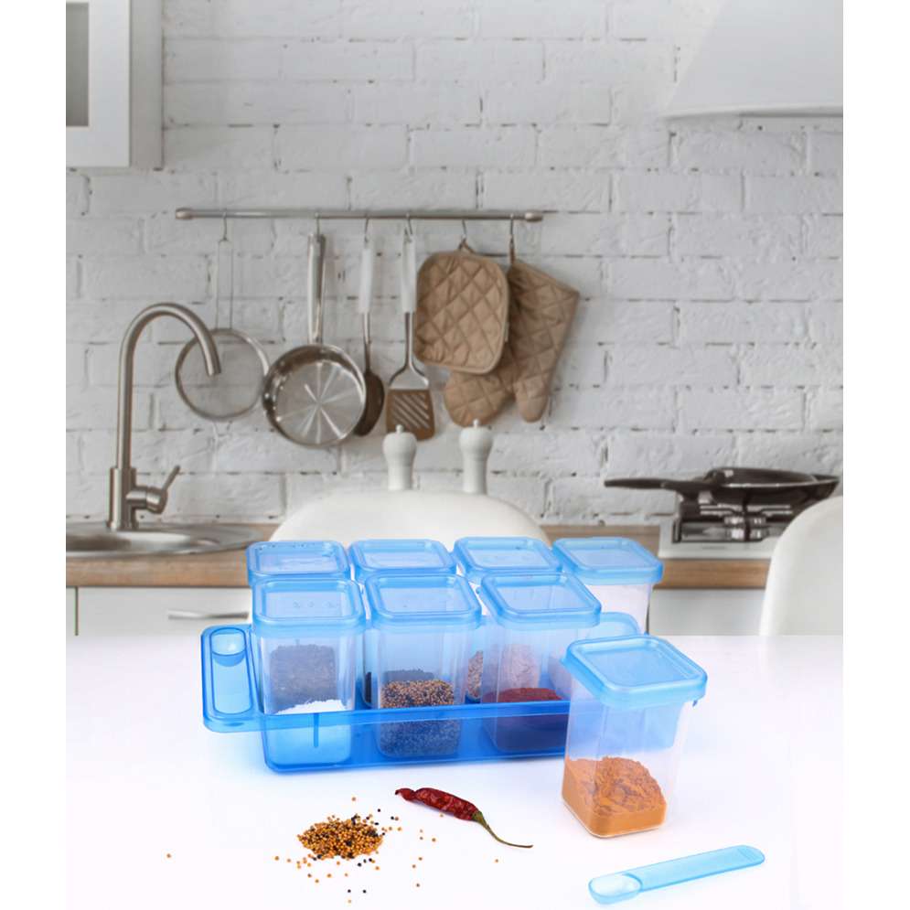 Malsala Container 100% Food Grade Plastic Set with Organizer Tray & Spoons (Blue)