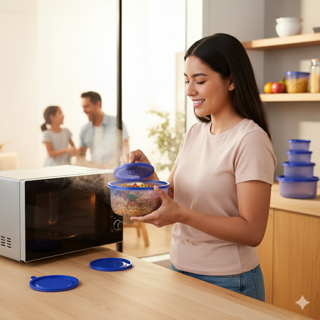 Microvent 4-Piece Food Container Set | 100% Food Grade, Steam Vented (Blue)