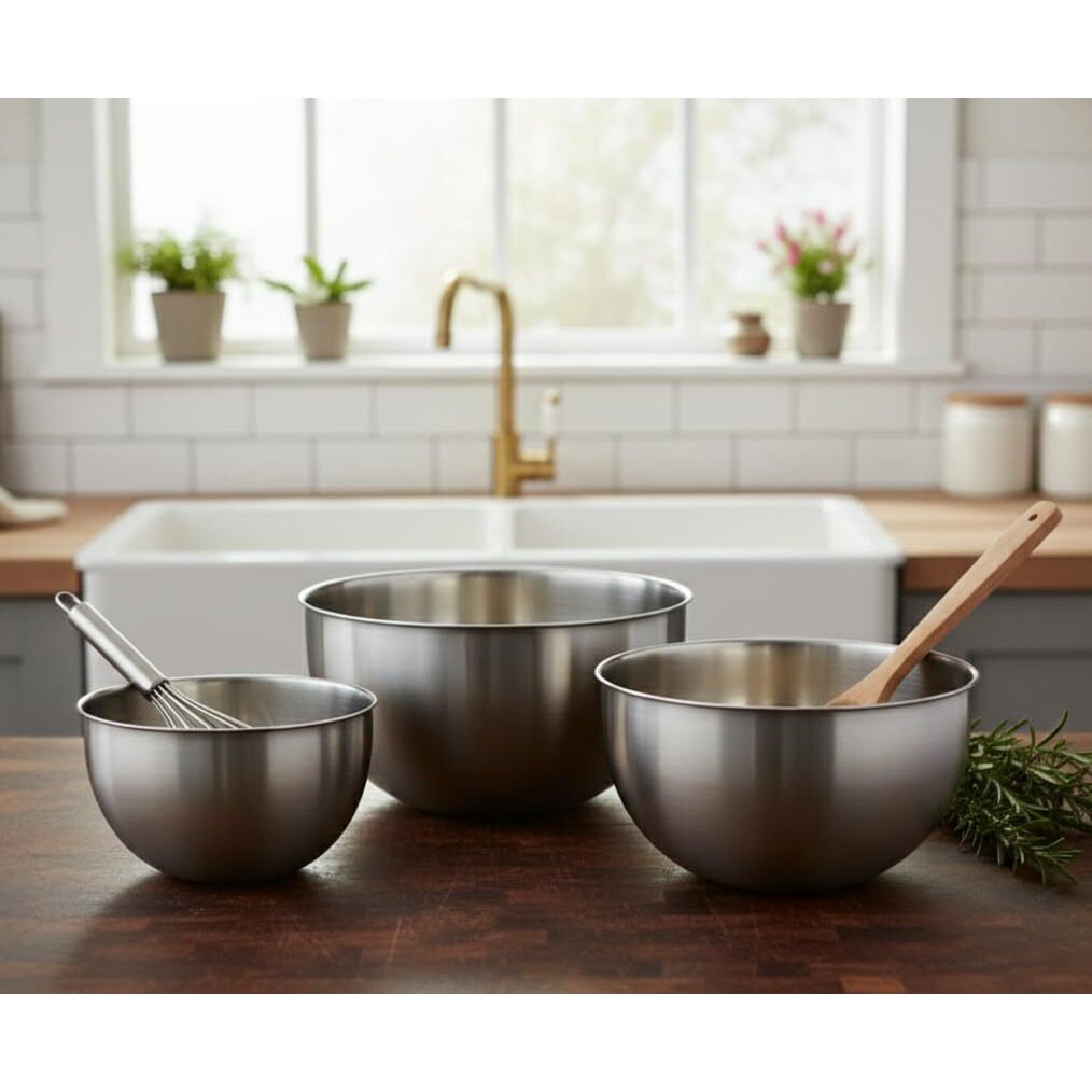 Stainless Steel Mixing Bowl Set 3-Piece | 4500ml, 2500ml, 1500ml | Kitchen & Baking Essentials