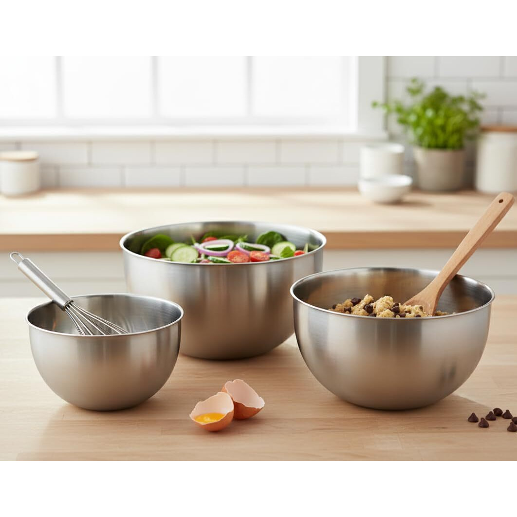 Stainless Steel Mixing Bowl Set 3-Piece | 4500ml, 2500ml, 1500ml | Kitchen & Baking Essentials