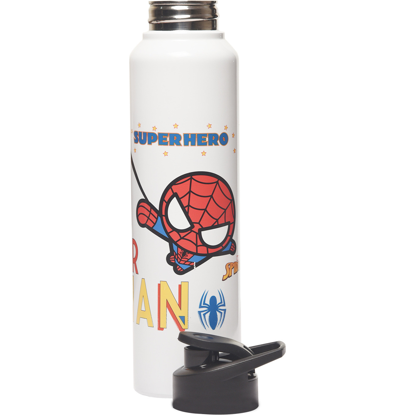 Steel Water Bottle 1000ml | Single Wall, Wide Mouth & Leakproof (Spiderman)