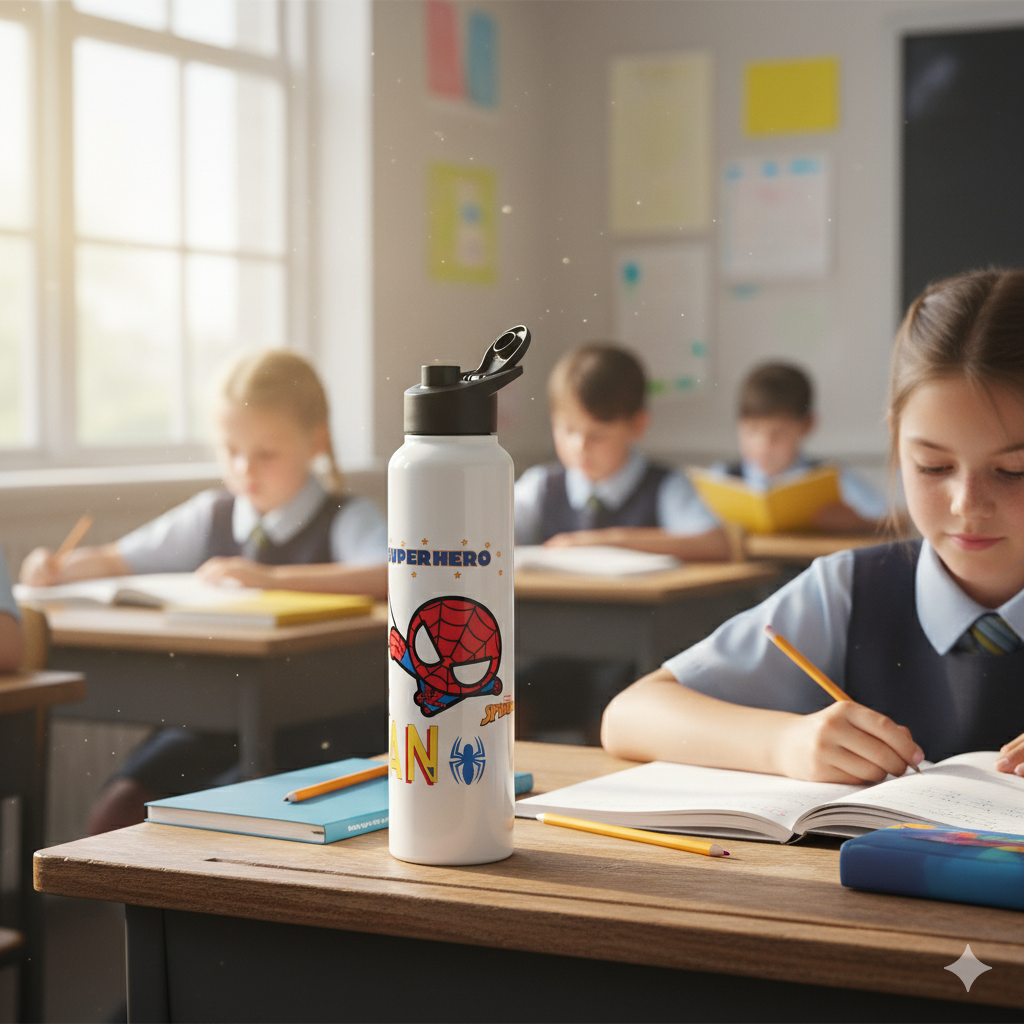 Steel Water Bottle 1000ml | Single Wall, Wide Mouth & Leakproof (Spiderman)