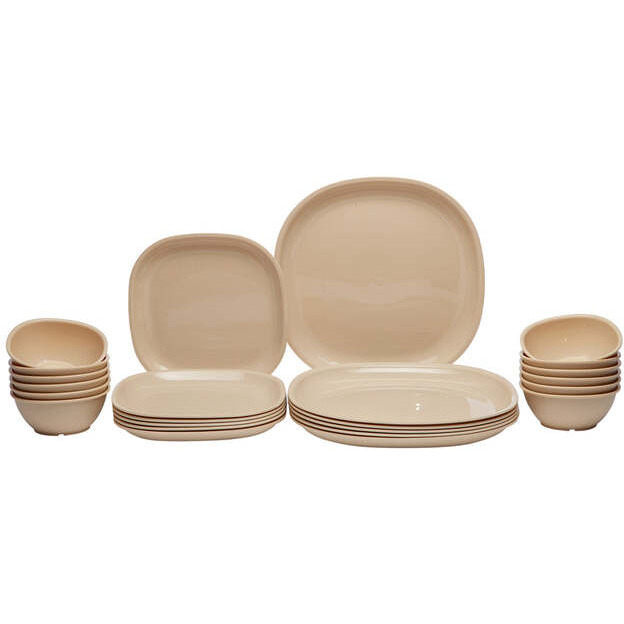 Gluman Unbreakable Plastic Dinner Set - 24 Pc Beige (Plates & Katori)