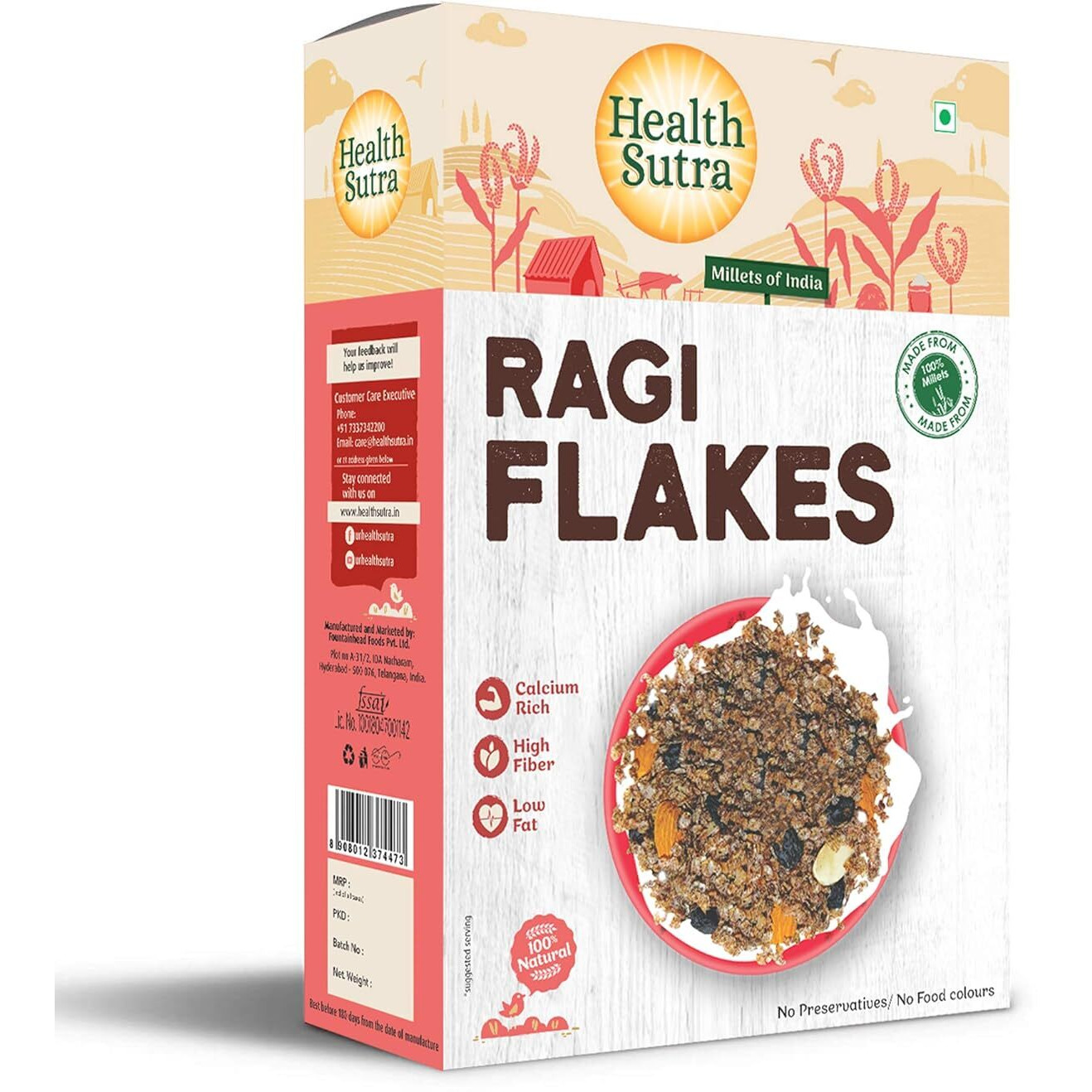 Health Sutra Ragi Flakes 500g | Gluten Free, Calcium & Fibre Rich Breakfast