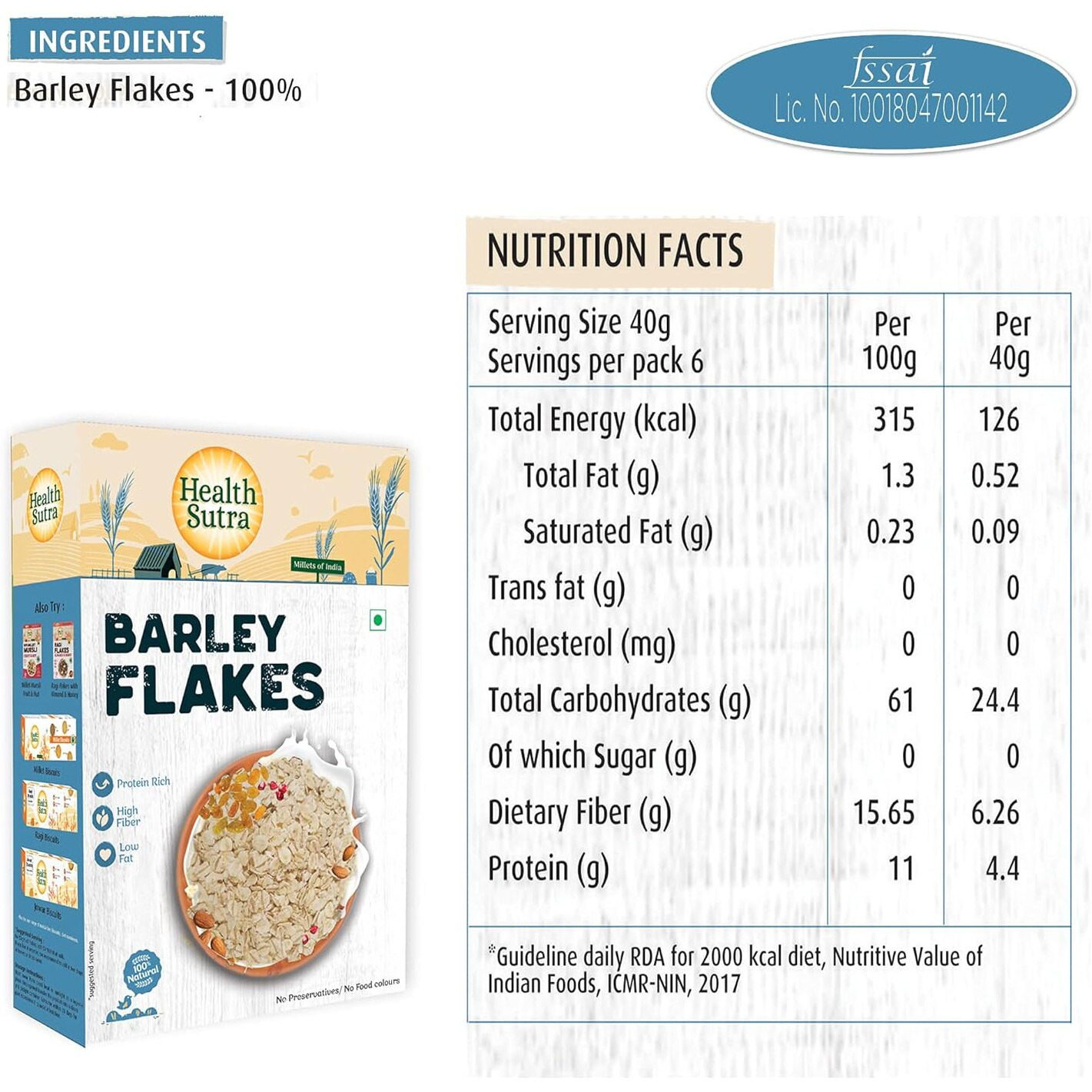 Health Sutra Barley Flakes 500g | High Protein, Natural Diet Cereal for Weight Loss