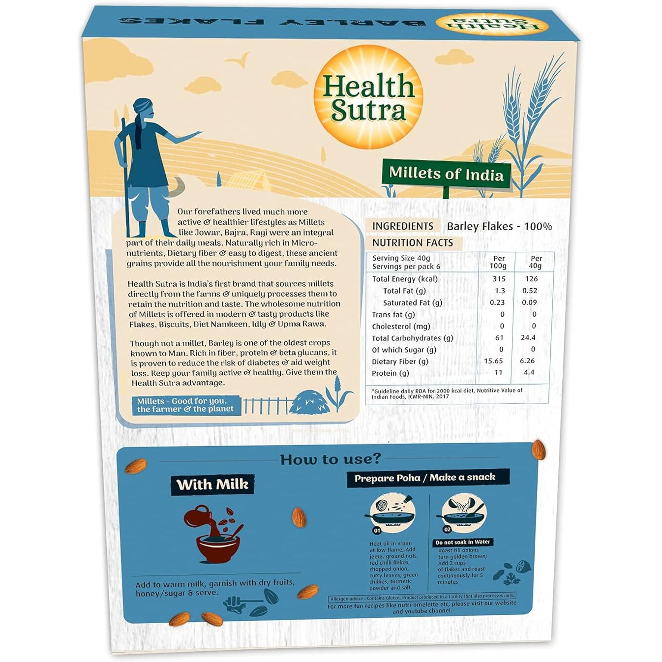 Health Sutra Barley Flakes 500g | High Protein, Natural Diet Cereal for Weight Loss
