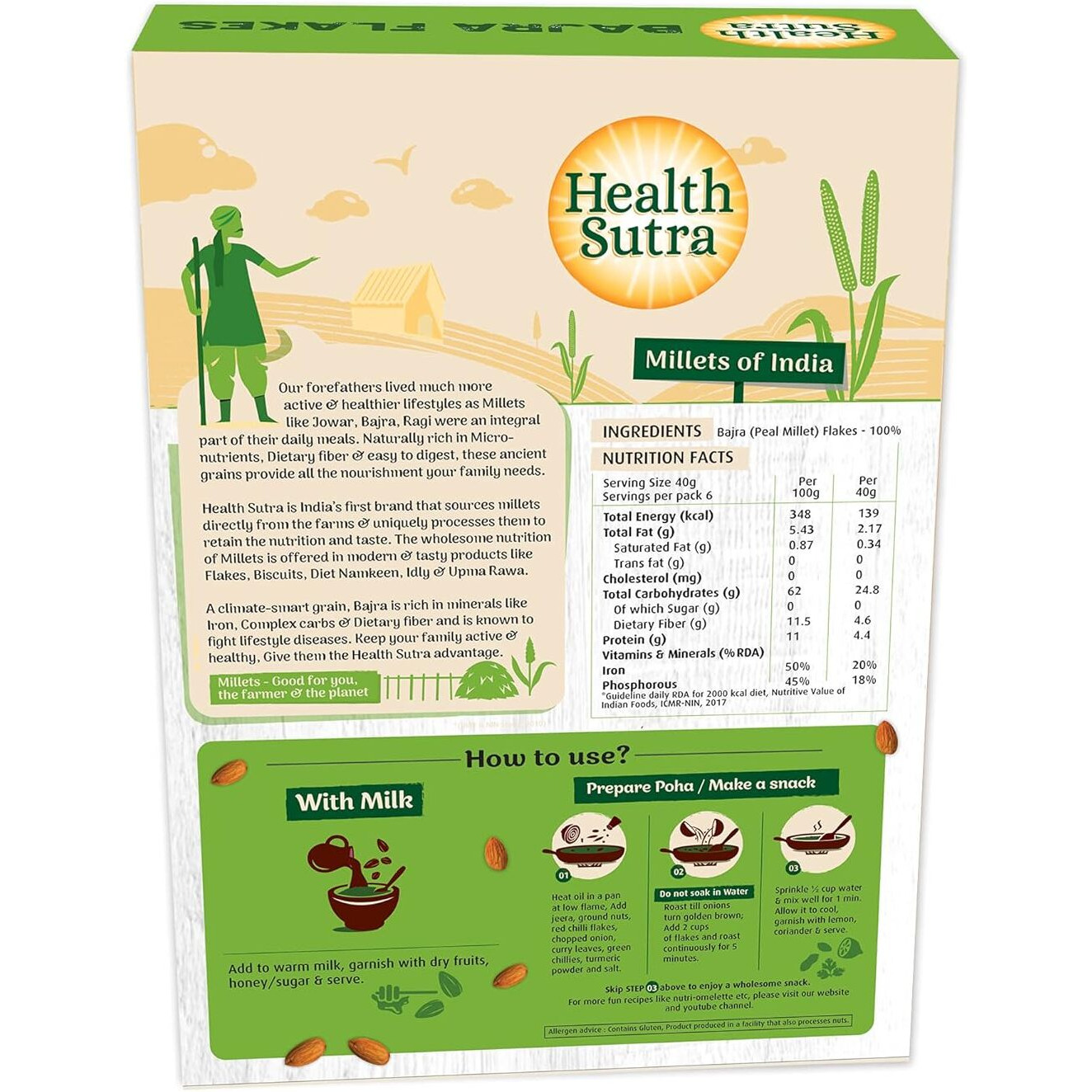 Health Sutra Bajra Flakes 500g | Gluten Free, Mineral & Protein Rich Breakfast Cereal