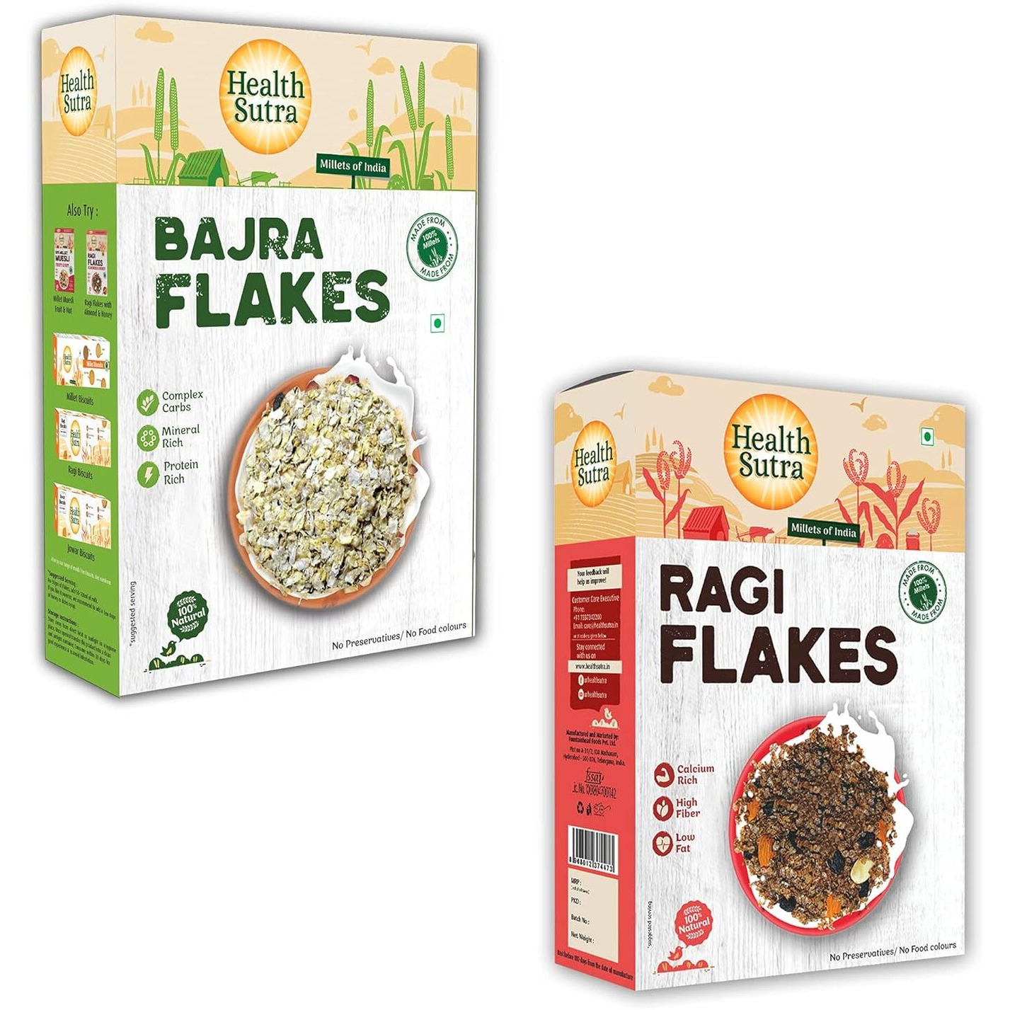 Health Sutra Combo | Ragi & Bajra Flakes 500g Each | Gluten Free Diet Breakfast Cereal