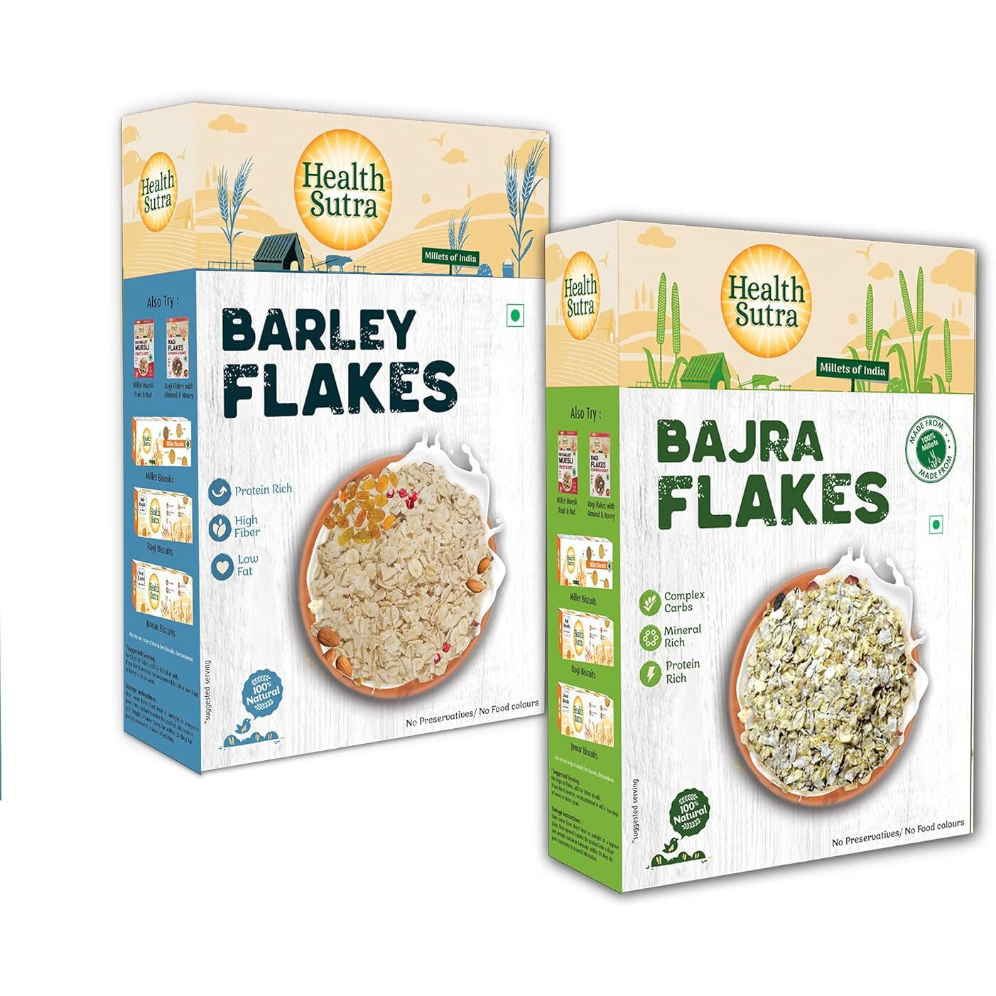 Health Sutra Combo | Bajra & Barley Flakes 500g Each | Natural Diet Cereal for Weight Loss