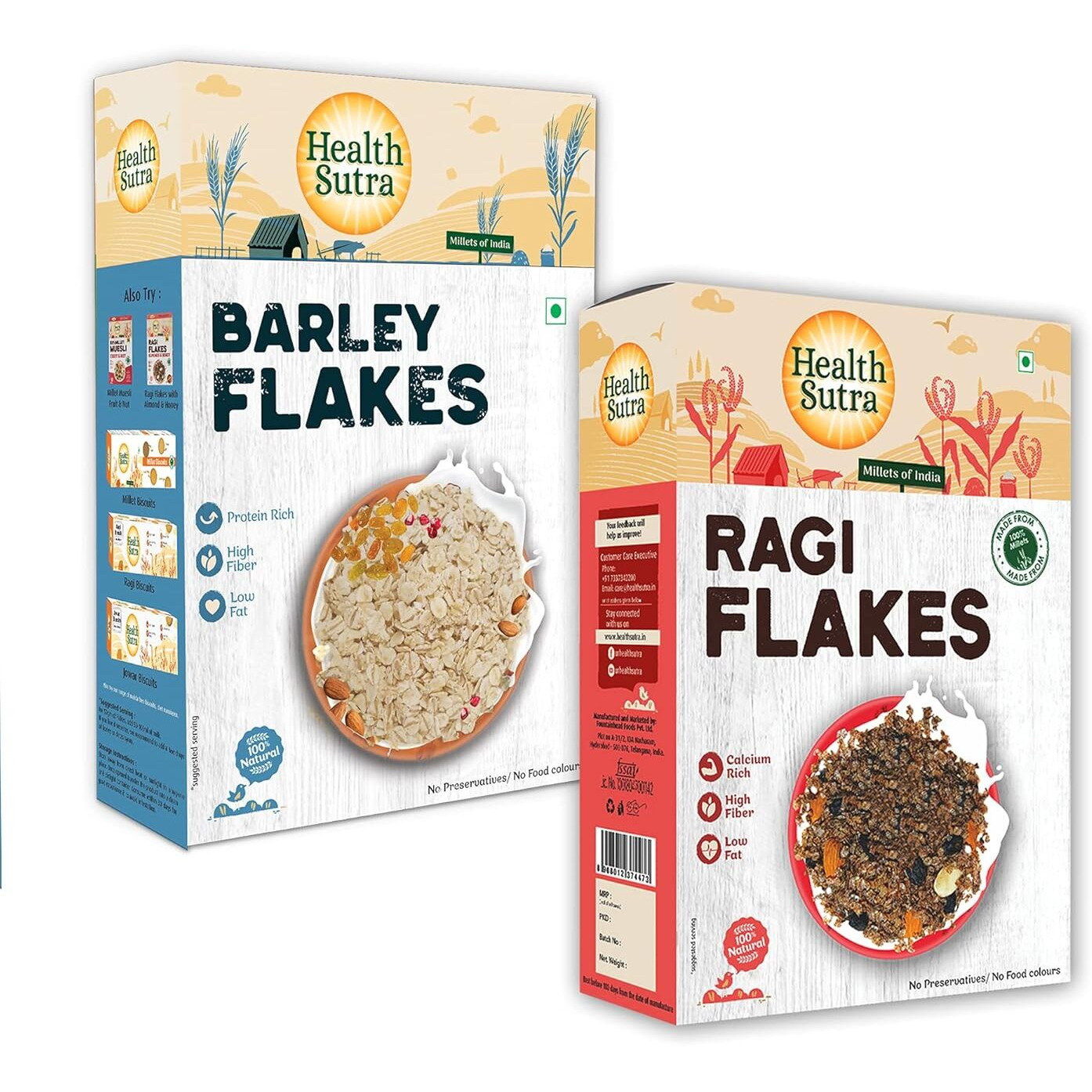 Health Sutra Combo | Ragi & Barley Flakes 500g Each | Natural Diet Cereal for Weight Loss
