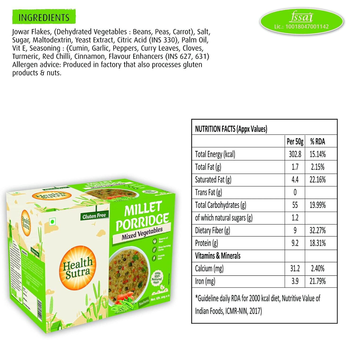 Health Sutra Instant Millet Porridge, Mixed Vegetable, 8x50g