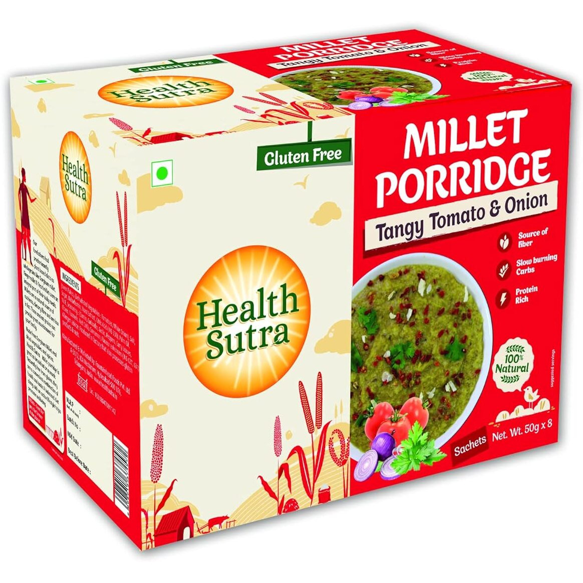 Health Sutra Instant Millet Porridge, Tangy Tomato and Onion, 8x50g
