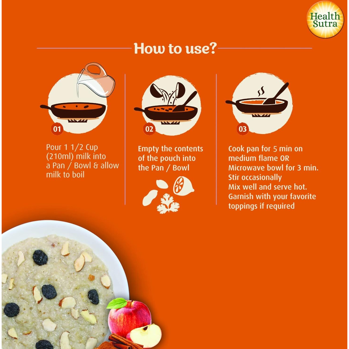 Health Sutra Instant Jowar Porridge, Apple and Cinnamon, 8x50g