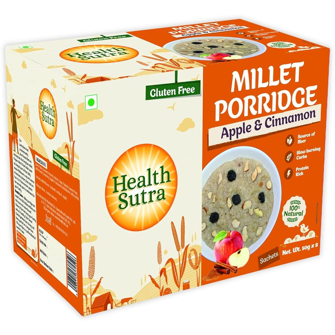 Health Sutra Instant Jowar Porridge, Apple and Cinnamon, 8x50g