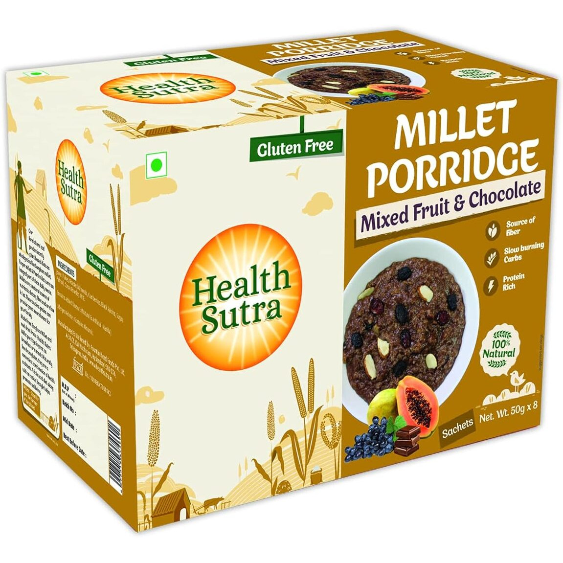 Health Sutra Instant Millet Porridge, Mixed Fruit and Chocolate, 8x50g