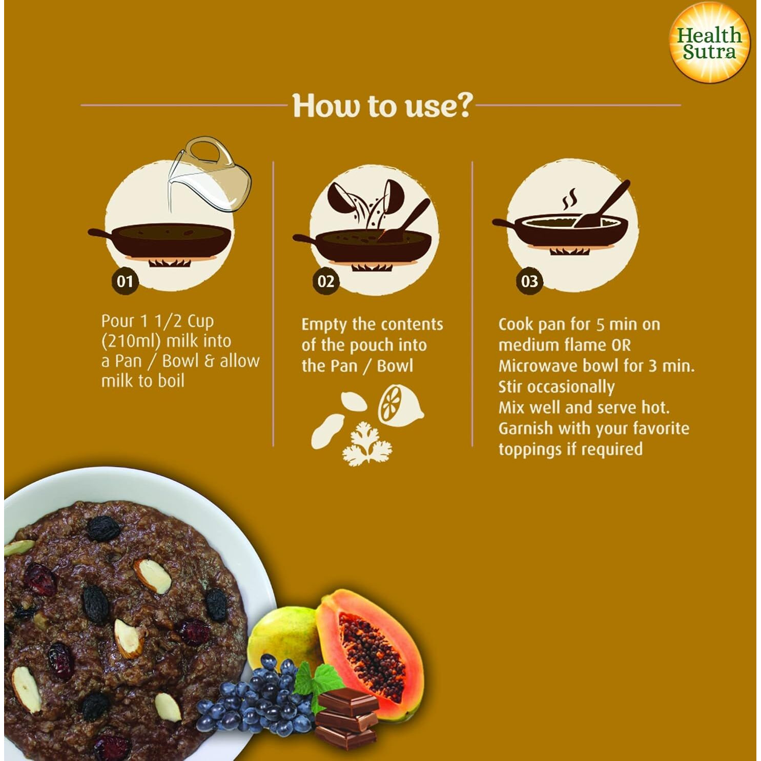 Health Sutra Instant Millet Porridge, Mixed Fruit and Chocolate, 8x50g