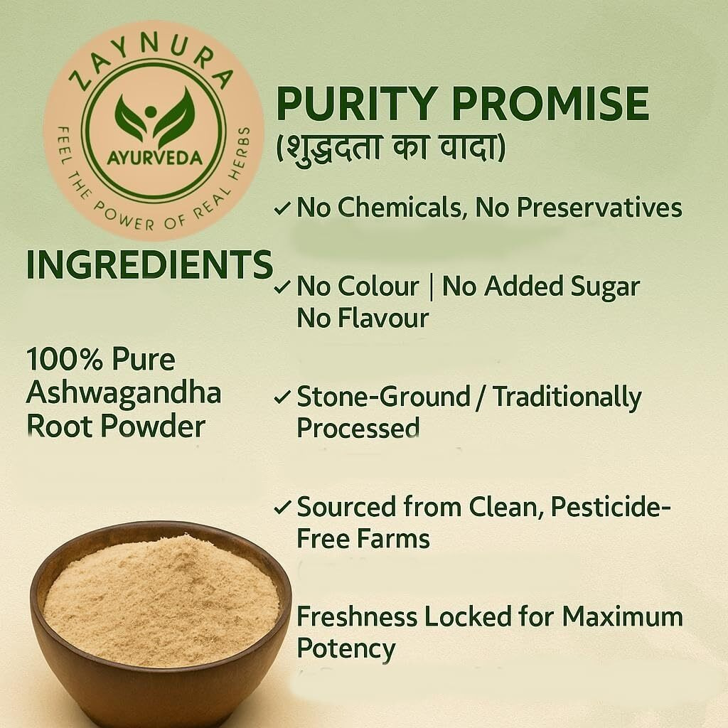 ZAYNURA AYURVEDA Ashwagandha Root | 100% Pure & Natural Adaptogen for Stress Relief, Energy, and Immunity | Promotes Hormonal Balance & Vitality | Vegan, Non-GMO | 125g Herbal Supplement