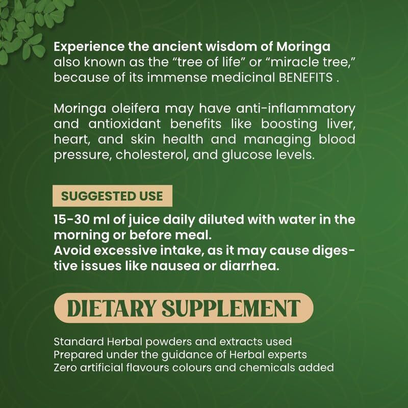 Zaynura Ayurveda | Zayn Moringa Elixir Juice  100% Pure Moringa Juice | Natural Green Superfood Drink |Immunity & Digestion | 900ml Herbal Health Supplement