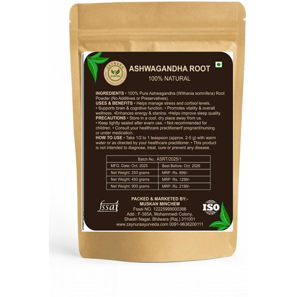Zaynura Ayurvedic Ashwagandha Root Powder | Energy, Strength & Vitality Support | Natural Stress Relief, Hormonal Balance & Stamina Booster | Pure Vegan Adaptogen for Stress & Anxiety Relief (450g)