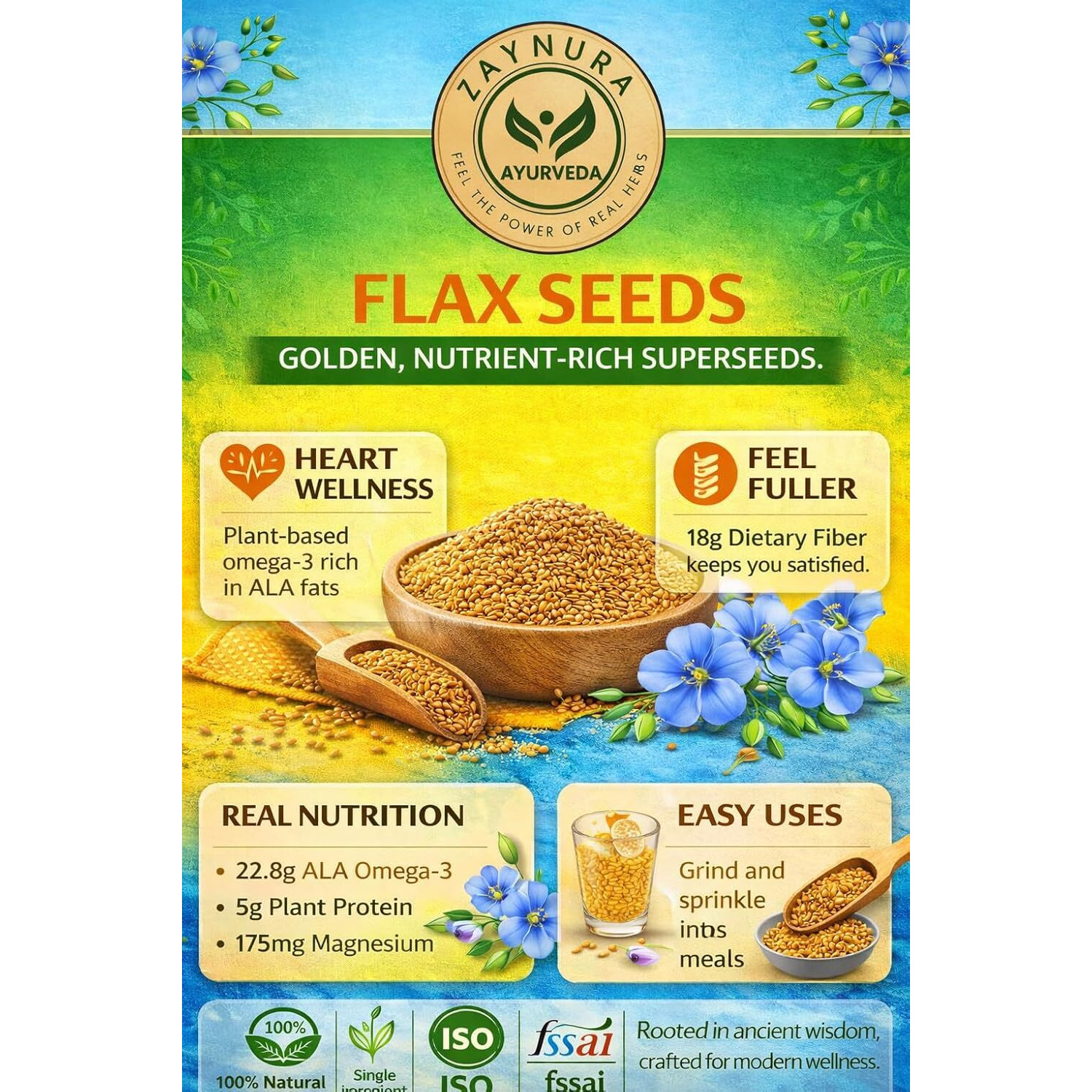 Zaynura Flax Seeds (Alsi) 475g | Omega-3 & Fiber Rich | Raw, Clean & Unpolished | Gut, Heart & Hormone Friendly | Daily Wellness Seeds