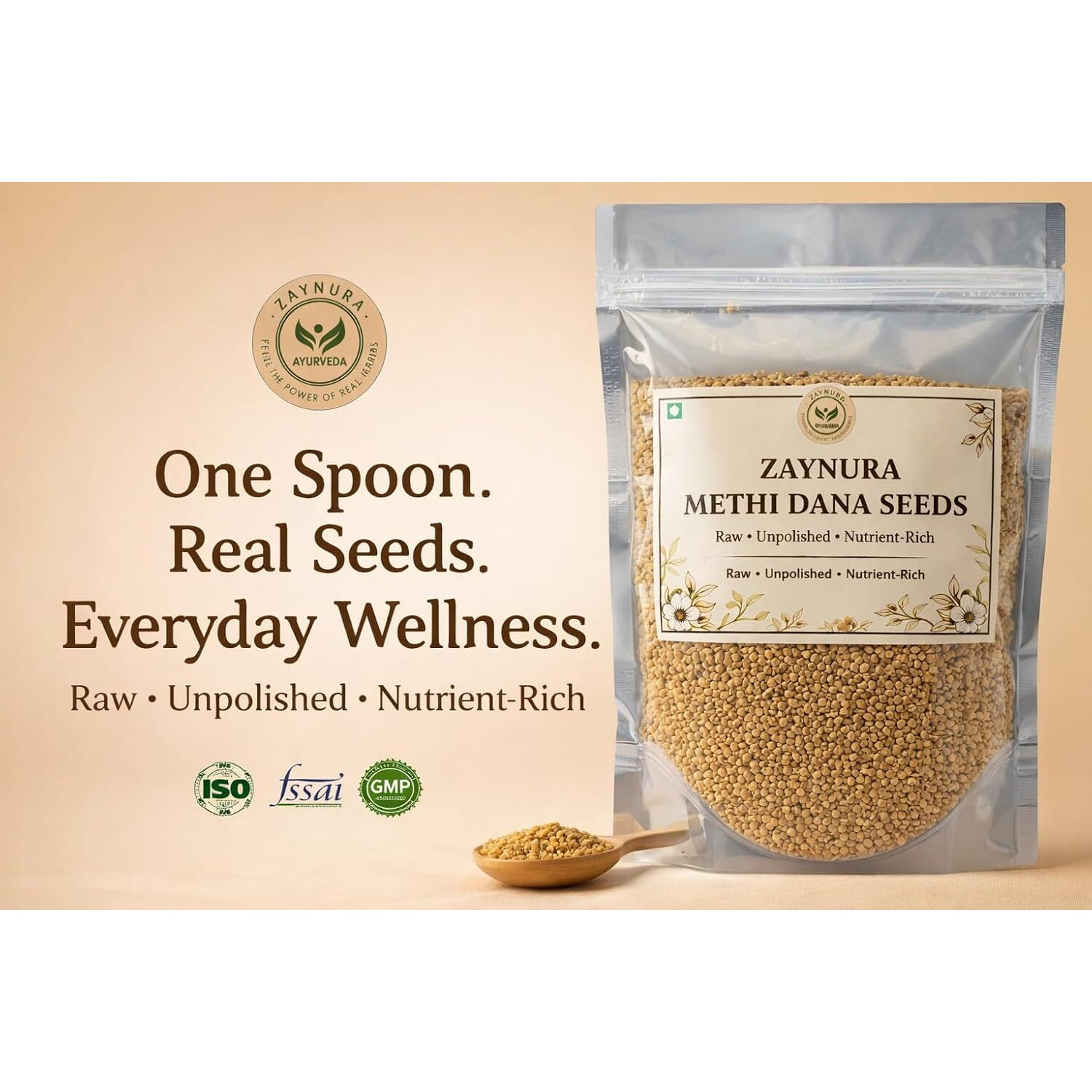 ZAYNURA Methi Dana Seeds (Fenugreek) | Raw, Unpolished & Nutrient-Rich | High Fiber, Protein & Iron | For Daily Wellness, Digestion & Traditional Use Premium Methi Seeds for Diabetes Control & Weight Loss  / Skin & Hair Health | Rich in Fiber & Antioxidants | weight loss support | 475 grams