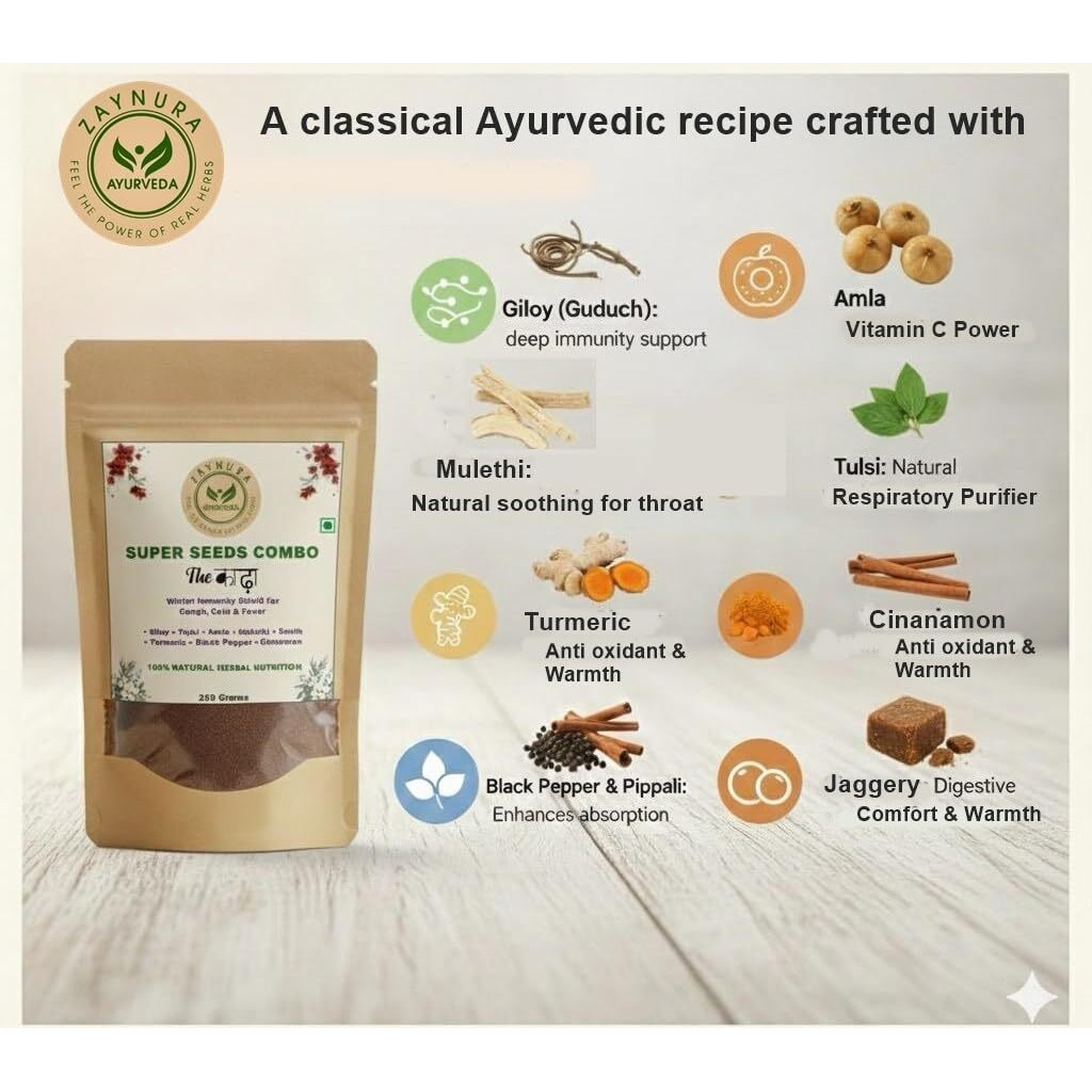 Zaynura Super Seeds Combo  The  | Ayurvedic Kadha for Immunity Booster | kadha for kids and adults | Natural Winter Immunity Drink | Cough & Cold Relief Herbal Tea | sugar-free herbal kadha | kadha for congestion relief (250)