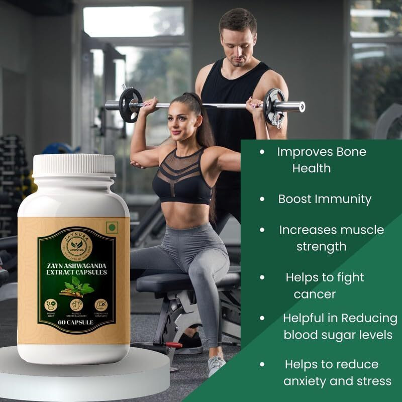 Zaynura Ayurveda | Ashwagandha Extract Capsules | Stress Relief, Immunity & Testosterone Support | Boosts Vitality, Vigour, Stamina & Endurance | Overall Wellness for Men & Women | 60 Capsules
