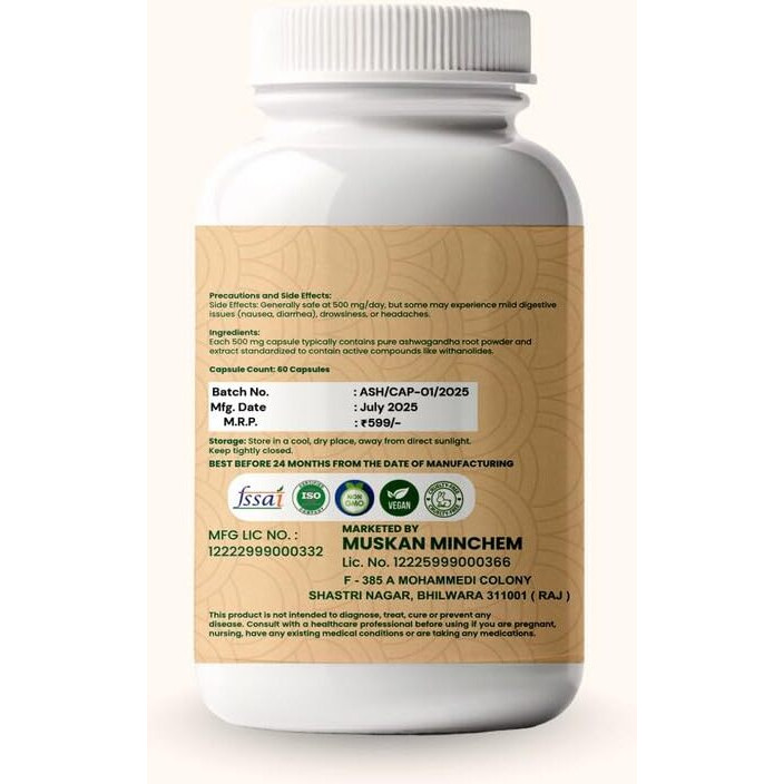 Zaynura Ayurveda | Ashwagandha Extract Capsules | Stress Relief, Immunity & Testosterone Support | Boosts Vitality, Vigour, Stamina & Endurance | Overall Wellness for Men & Women | 60 Capsules